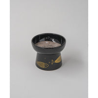 Dexypaws Raised Ceramic Cat Bowl Black with Gold Fish 7oz